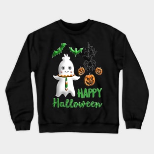 Pumpkin baby boy ghost Kawaii bat spider Happy Halloween violet orange black dots ribbon 3D tridimensional 318 Crewneck Sweatshirt